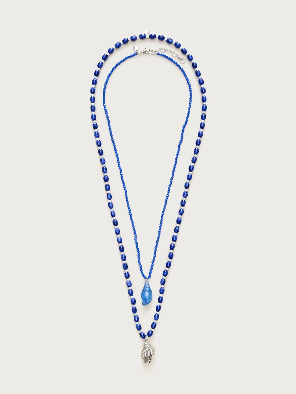 J. Crew Blue Double-Strand Beaded Necklace with Shell Charms
